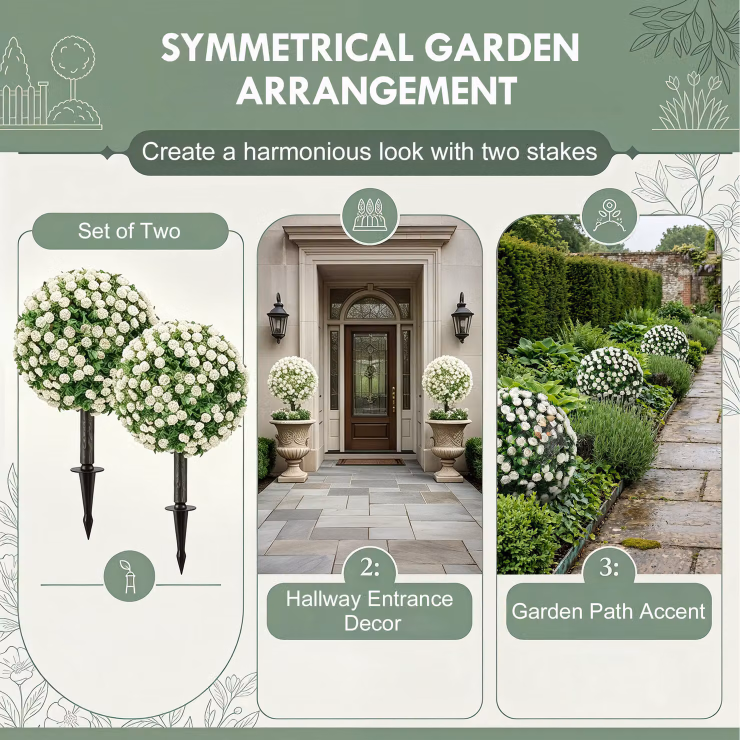 HOMCOM 2-Pack White Artificial Rose Topiary UV Resistant Round Floral Plants, Height: 55 cm – 5