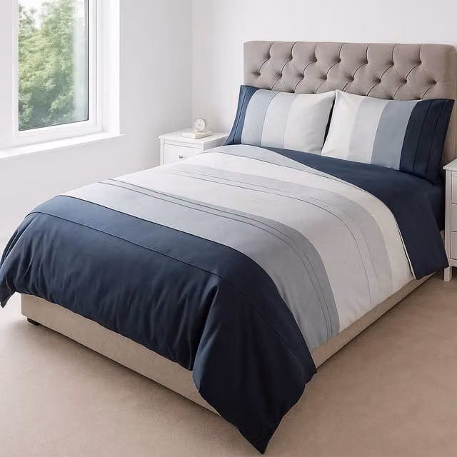 Voltico Grey Panel Modern Duvet Cover and Fitted Sheet Set, Single