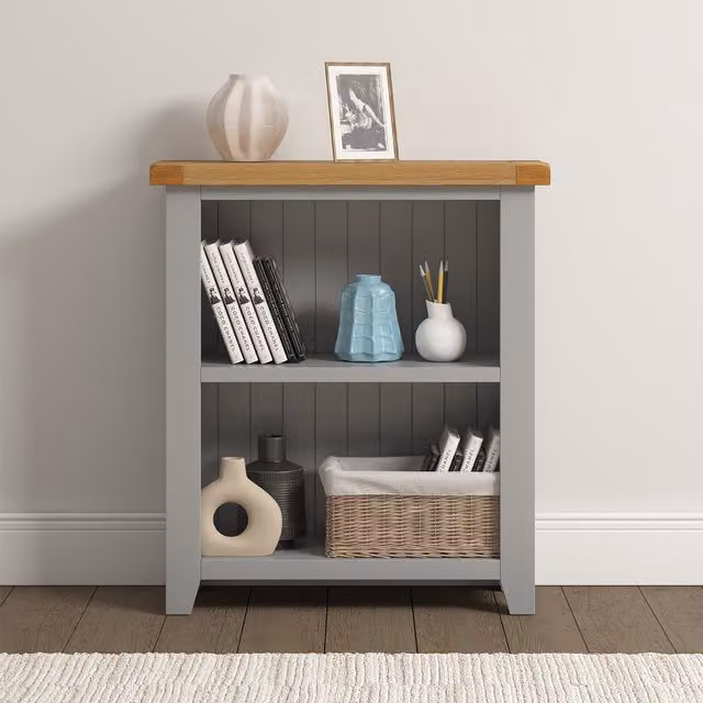 Seconique Windsor Low Bookcase in Grey Oak Finish