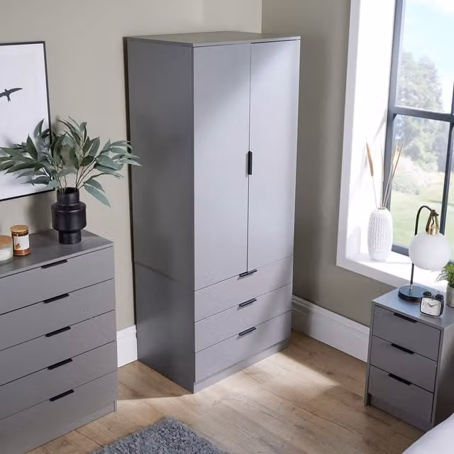 Home Source Phoenix Grey 2 Door 3 Drawer Wardrobe Storage Unit