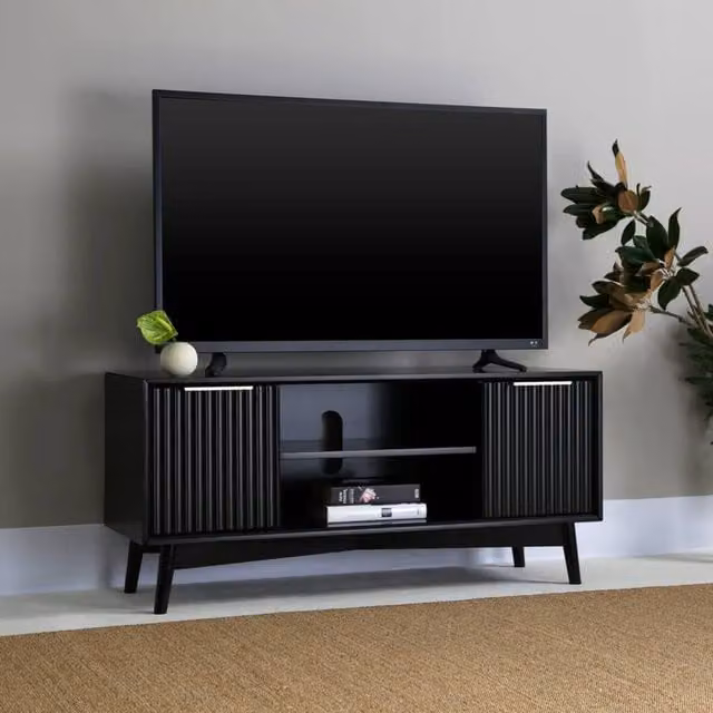 Home Garden Direct Monza Fluted TV Unit with Storage in Black – 1