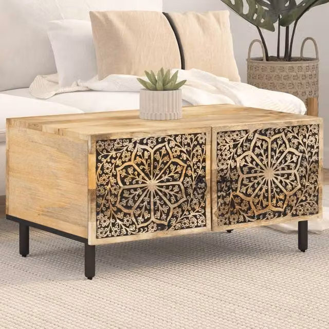 Berkfield Home Mango Wood Coffee Table in Brown, W/D/H: 80 x 50 x 40 cm – 1