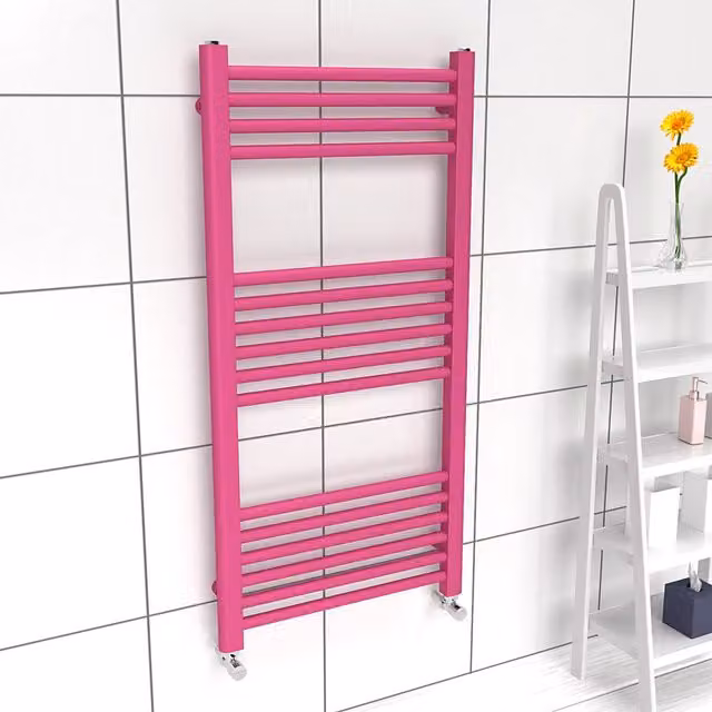Lux Heat Pink Steel Wall Mounted Towel Rail, W: 500 mm, H: 1000 mm
