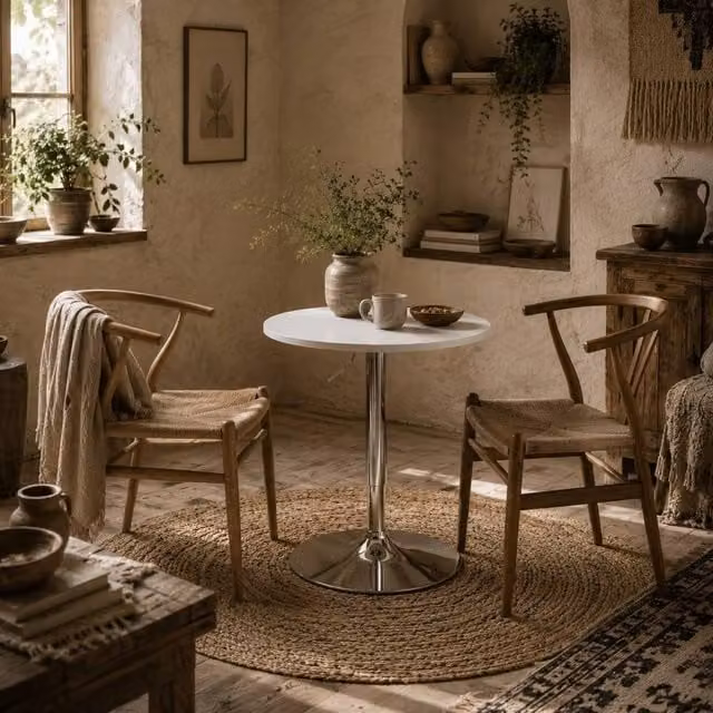 Wyld Haus Rocolo White Round Bistro Table with Height Adjustable Rotating Top, Diameter: 60 cm, Height: 93 cm