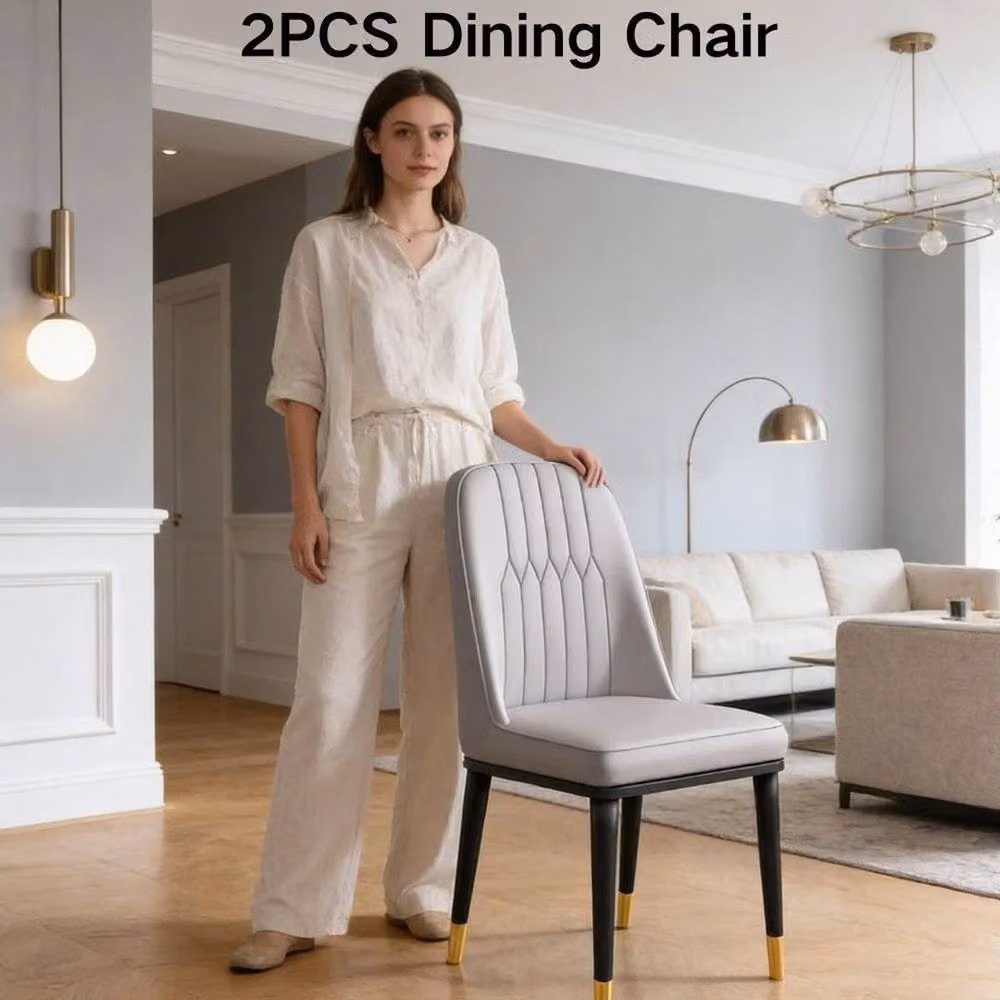 FLAVORA Set of 2 Grey Upholstered Dining Chairs – 3