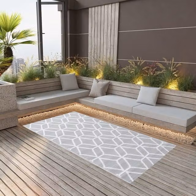 Berkfield Home Grey Geometric Outdoor Carpet, W: 190 cm, L: 290 cm