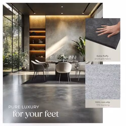 tectake Fluffy Rug in Anthracite Grey, Allergy-Friendly and Washable Short-Pile Polyester Carpet, W: 140 cm, D: 200 cm – 4