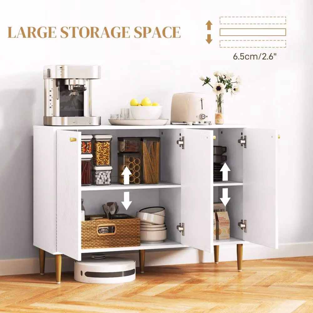 Wyld Haus Rasuno Ledi White and Gold 2 Cupboard Sideboard with Scandi Geometric Pattern – 3