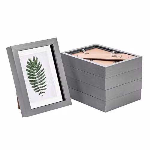 Nicola Spring 3D Shadow Box Photo Frames, Pack of 5, Grey with White 10 x 15 cm Mounts – 1