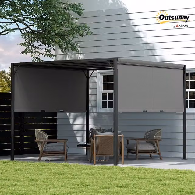 Outsunny Metal Garden Gazebo Party Canopy Tent, Charcoal Grey and Black, W 300 cm x D 300 cm x H 300 cm