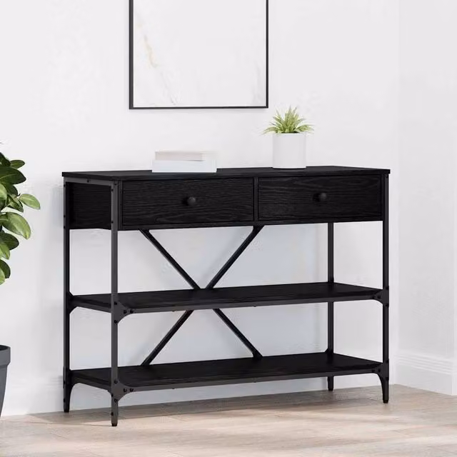Berkfield Home Black Oak Console Table W/D/H: 100 x 34.5 x 75 cm