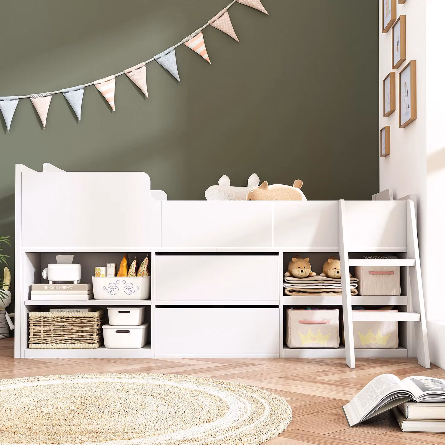 Matteo Mid Sleeper Cabin Bed Frame with Storage Drawers, Solid Wood, White, W/D/H: 90 x 190 cm – 5