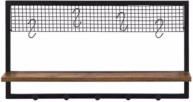 Kelvenix 1 Tier Rectangle Floating Wall Shelf in Black and Brown