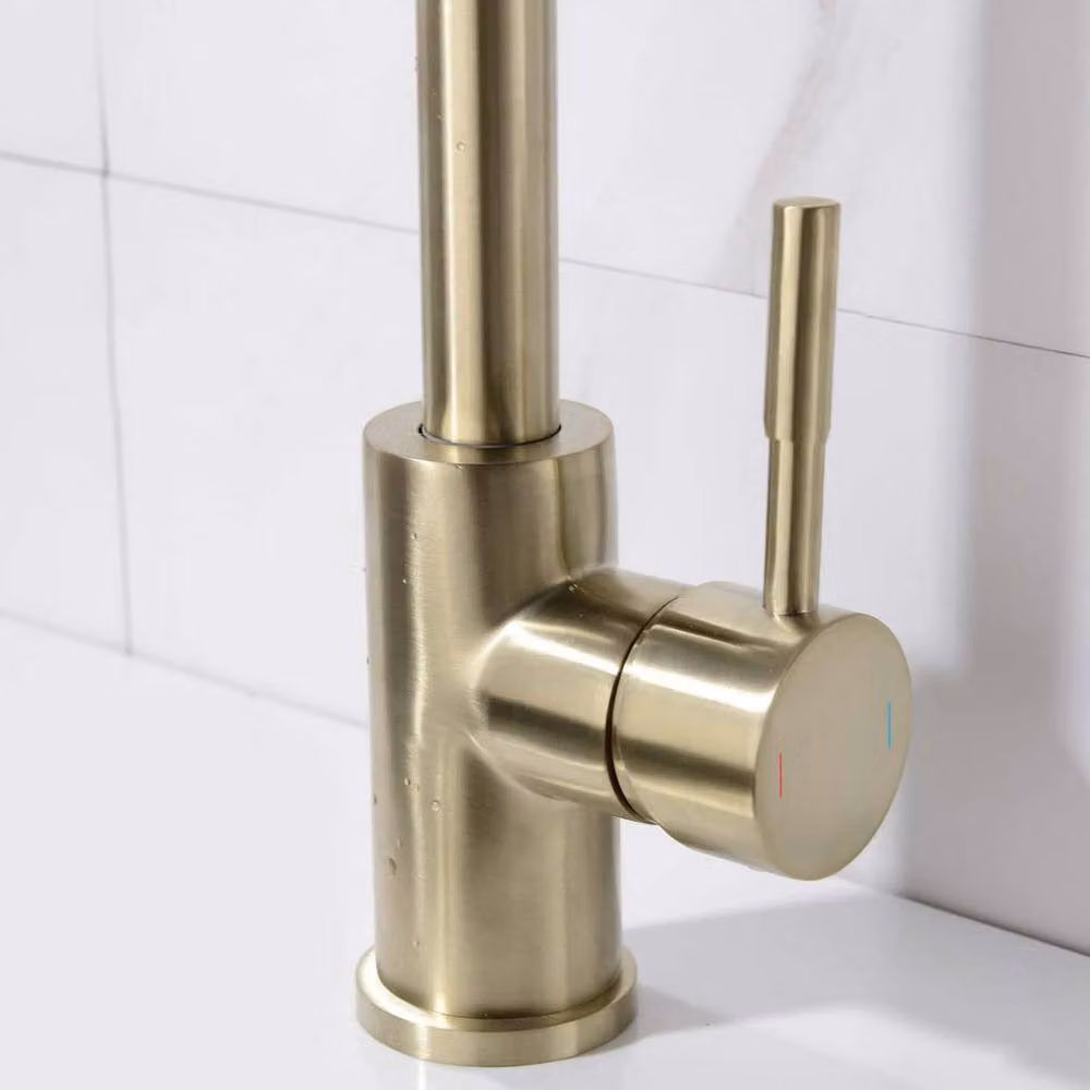 Nes Home Brushed Brass Modern Kitchen Single Lever Mixer Tap with 360 Swivel Spout in Beige – 2