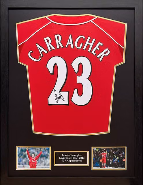 Allstarsignings Jamie Carragher Signed and Framed Retro Liverpool Red Textile Shirt