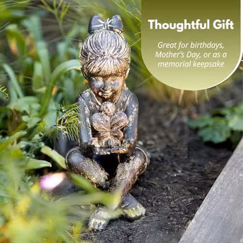 Garden Mile Fairy Pixie Sitting Girl Garden Ornament, Weatherproof Resin Stone Effect Statue, Height: 23 cm – 5