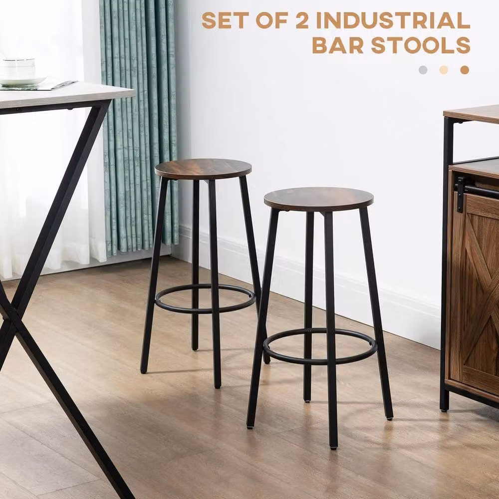 NESTLUNE Industrial Counter Height Bar Stools Set of 2 in Black and Brown Wood – 4