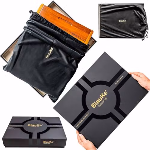 BlauKe Bamboo Cheese Board and Tool Set in Brown and Black, Diameter: 38 cm – 5