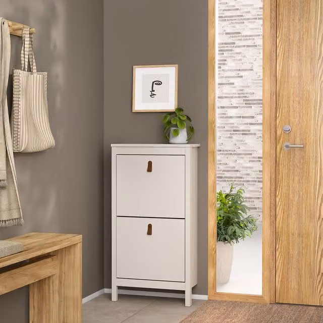 Furniture To Go Barcelona Modern Matt Cashmere Flip Door Shoe Cabinet with Tilting Compartments