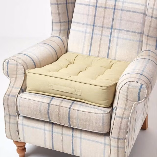 Homescapes Sage Green Cotton Armchair Booster Cushion, W/D/H: 50 x 50 x 10 cm