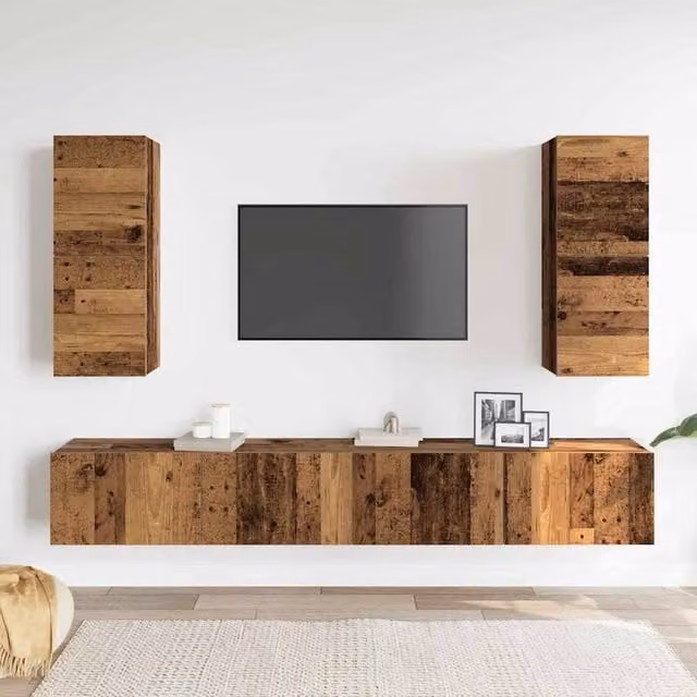 Berkfield Home Classic 4 Piece Wall-Mounted TV Cabinet Set in Brown Engineered Wood