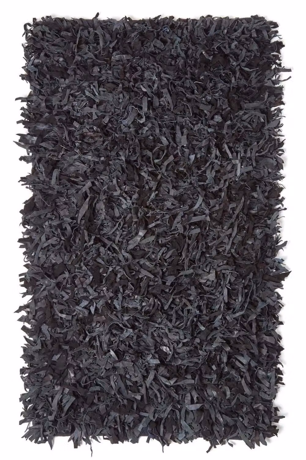 Homescapes Dallas Black Leather Shaggy Round Rug, Diameter: 150 cm – 2