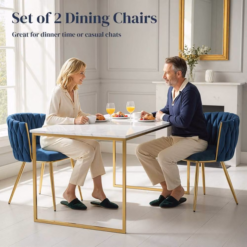 Wyld Haus Sosura Set of 2 Blue Velvet Dining Chairs with Gold Metal Legs – 5