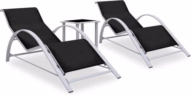 Berkfield Home 2-Piece Sun Lounger Set with Table in Matt Black Powder Coated Aluminium and Textilene Fabric