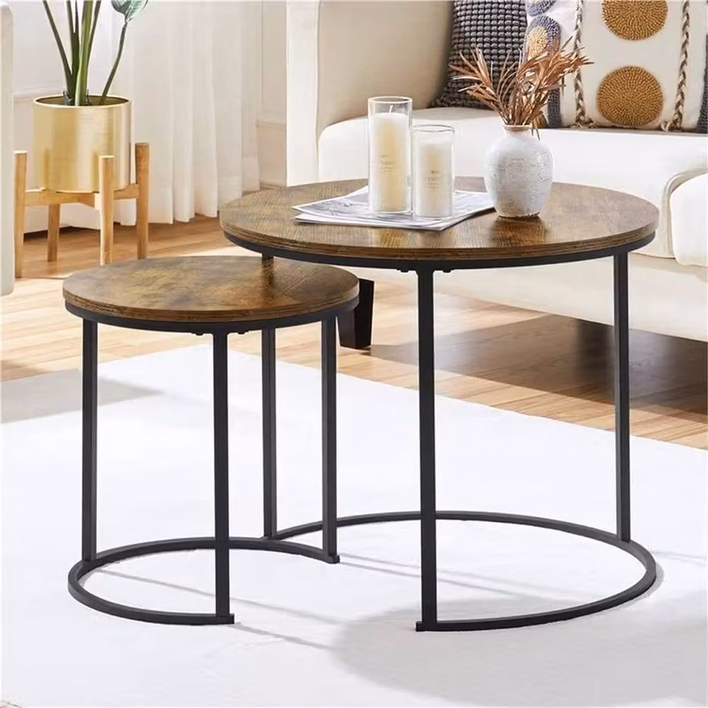 Nordara Set of 2 Round Nesting Coffee Tables in Brown – 3