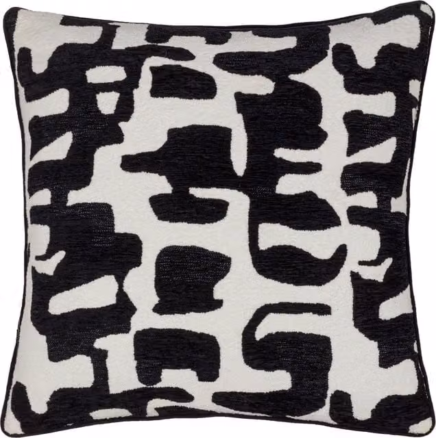 Caval Mono Black Boucle Jacquard Square Cushion with Feather and Polyester Filling