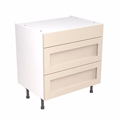 Kitchen Kit Shaker Door Flatpack Base Cabinet with 3 Drawers, Cashmere Matt, W: 80 cm, H: 87 cm, D: 87 cm