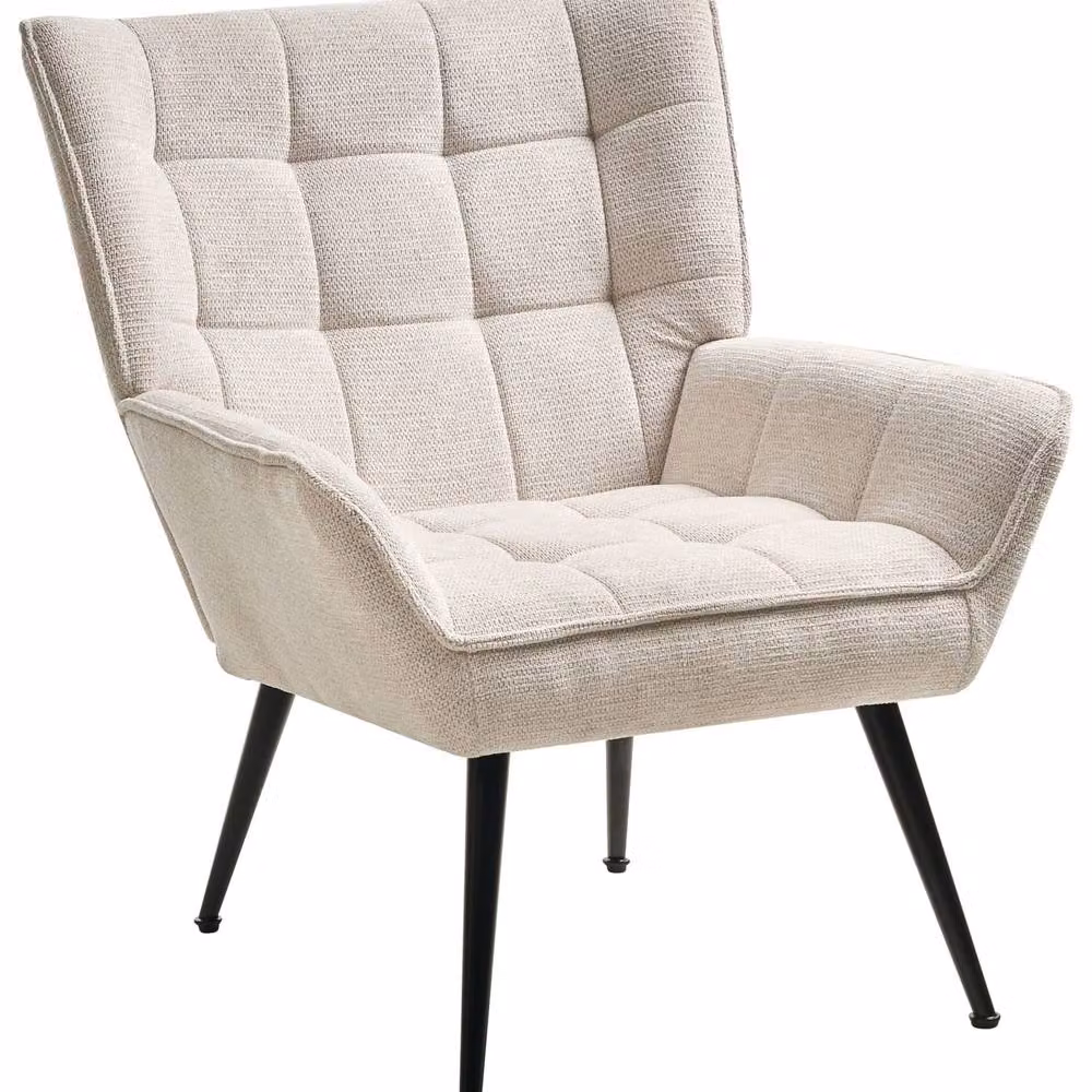 Wyld and Coco Retro Wide Armchair in Light Beige with Water-Repellent Fabric and Metal Frame – 2