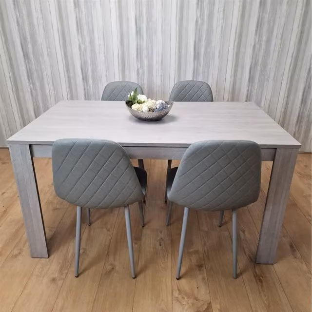 Kosy Koala Modern Rectangular Dining Table and 4 Faux Leather Chairs Set in Grey