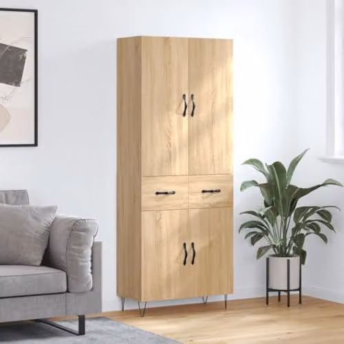 vidaXL Modern Highboard in Sonoma Oak, Brown, W/D/H: 69.5 x 34.0 x 180.0 cm – 2