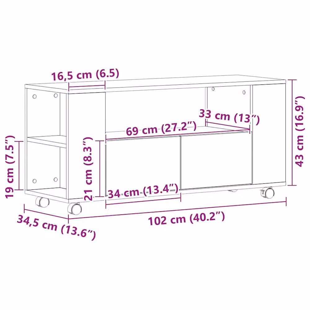 Berkfield Home Black Oak TV Cabinet with Wheels, W: 102 cm, D: 34.5 cm, H: 43 cm – 5