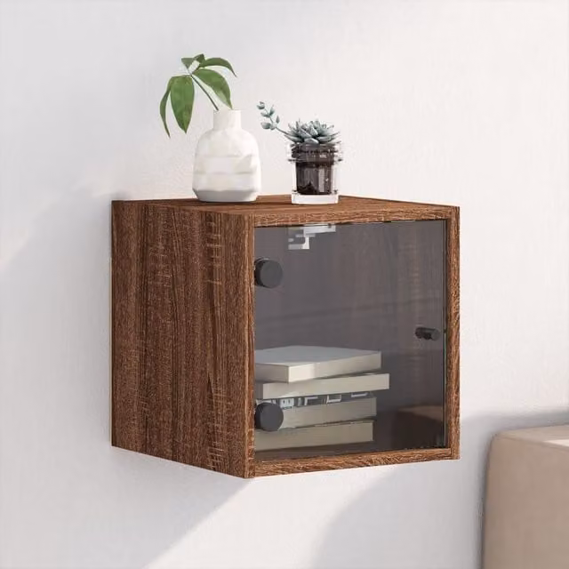 Berkfield Home Bedside Cabinet with Glass Door in Brown Oak, W/D/H: 35 x 37 x 35 cm – 1