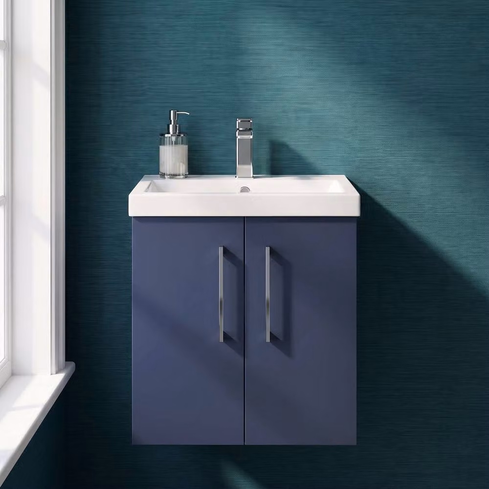 Balterley Wall Mounted Bathroom Vanity Unit with Basin and 2 Soft Close Doors, Blue – 4