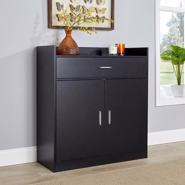 Home Source 2 Door Shoe Storage Cabinet in Black – 1