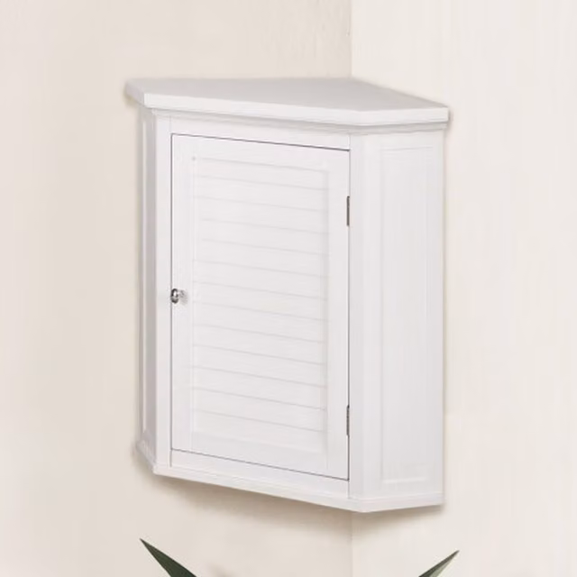 Teamson Home White Lacquered Wooden Bathroom Corner Cabinet