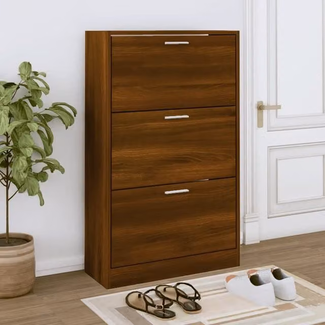 Berkfield Home Modern Brown Oak Shoe Cabinet with Tilting Compartments W/D/H: 63 x 24 x 103 cm – 1