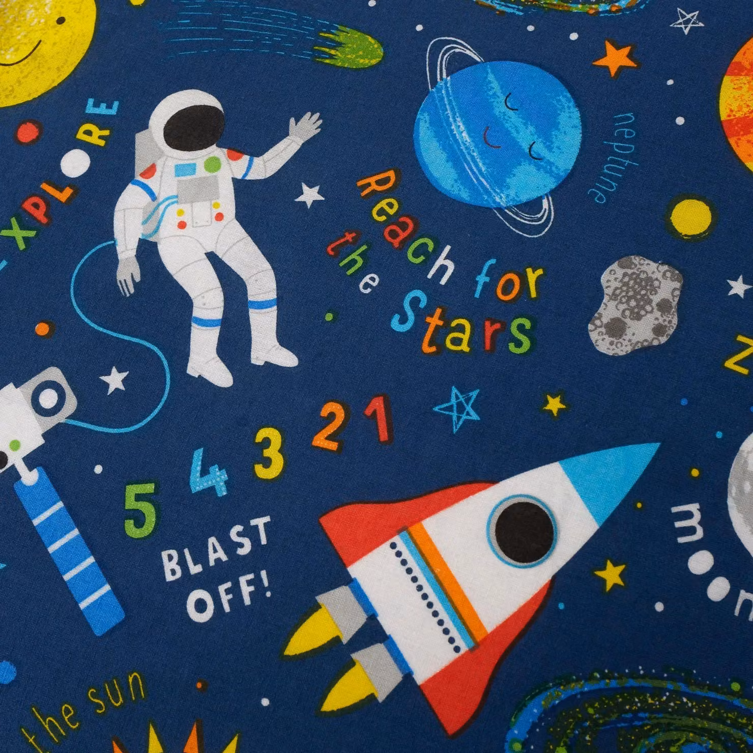 Happy Linen Company Kids Space Explorer Planets Reversible Duvet Cover and Pillowcase Set, Blue, W/D/H: 90 x 200 cm – 3