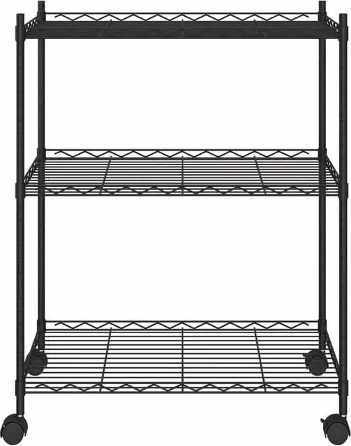 Berkfield Home Durable 3-Tier Metal Storage Rack with Wheels and Adjustable Shelves, Black, W/D/H: 60 x 35 x 81 cm