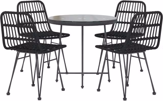Berkfield Home Beautiful 5 Piece Black Poly Rattan Garden Dining Set