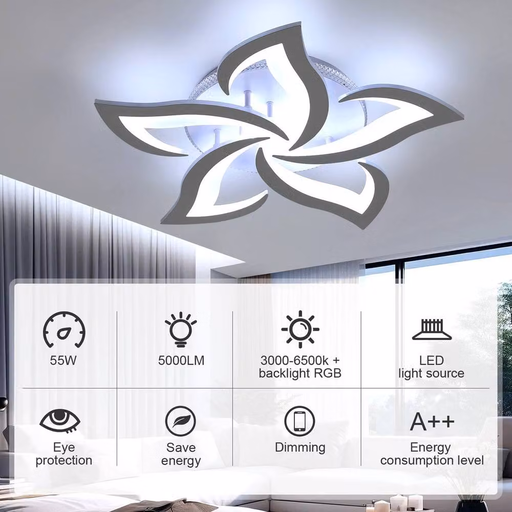 NESTLUNE Modern LED Ceiling Chandelier with White Metal Frame and RGB Backlight – 2