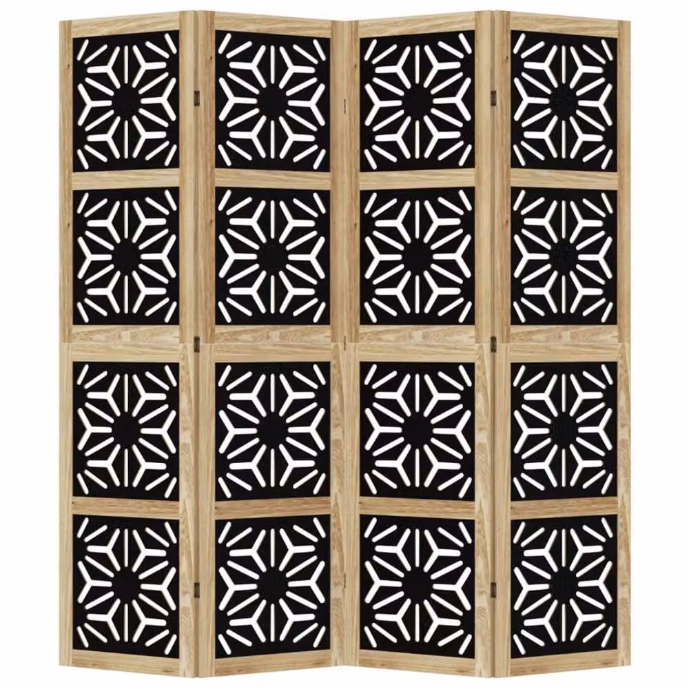 Berkfield Home 4-Panel Geometric Room Divider in Brown and Black Solid Paulownia Wood – 3