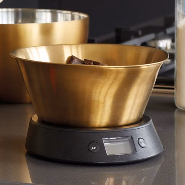 MasterClass Digital Kitchen Scale with Gold Brass Finish Bowl, 5kg, Black