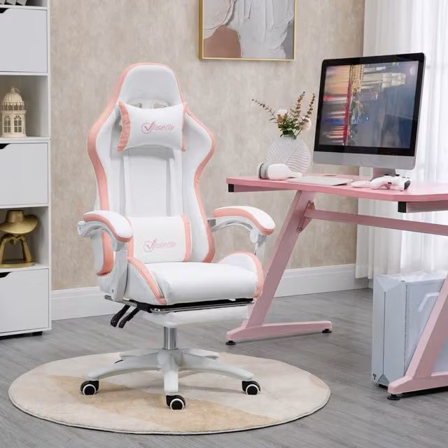 Vinsetto Pink Synthetic Leather Gaming Chair with Armrests and Headrest, Height: 129 cm