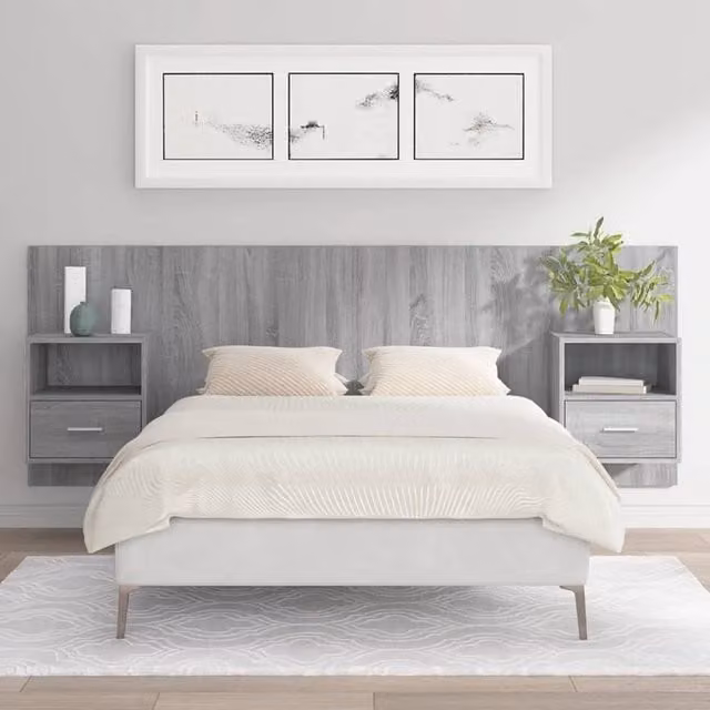 Berkfield Home Grey Sonoma Bed Headboard with Integrated Nightstands and Side Compartments in Engineered Wood