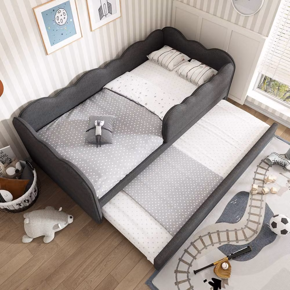 ModernLuxe Upholstered Grey Fabric Daybed with Pull-out Guest Bed, W/D/H: 190 x 90 x 70 cm – 8