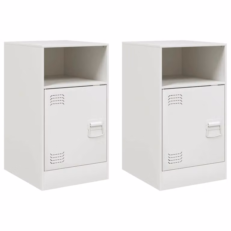 Berkfield Home Set of 2 White Metal Bedside Cabinets, W/D/H: 34.5 x 39 x 62 cm